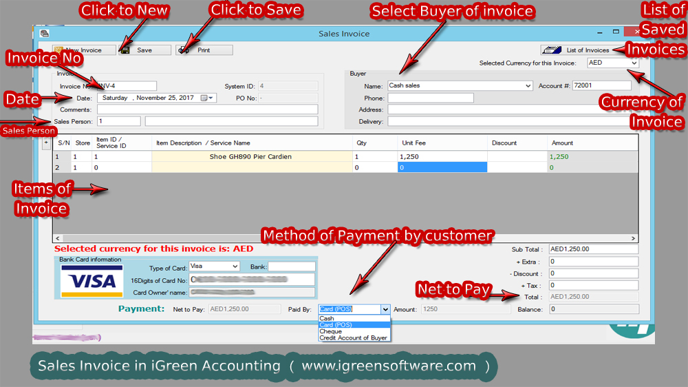 Invoices in iGreen accounting version 2.1.0.0