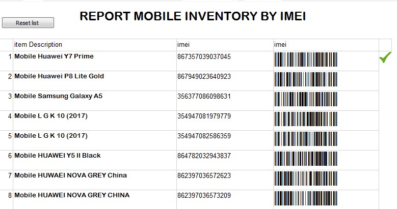 Print of Inventory by IMEI in iGreen accounting software