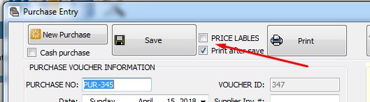 Price labels option in purchase entry