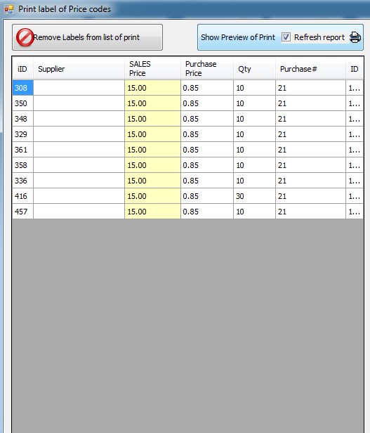 Barcode Label Form in iGreen accounting