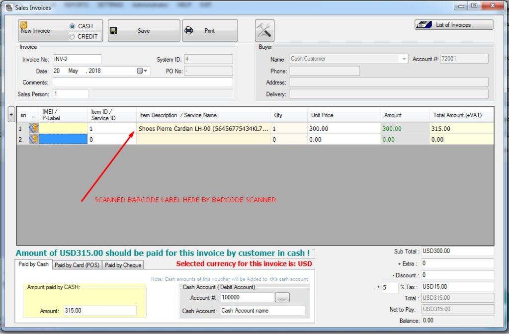 Issue invoice by barcode label in iGreen