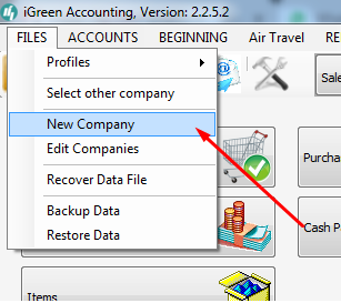 company file menu in iGreen accounting