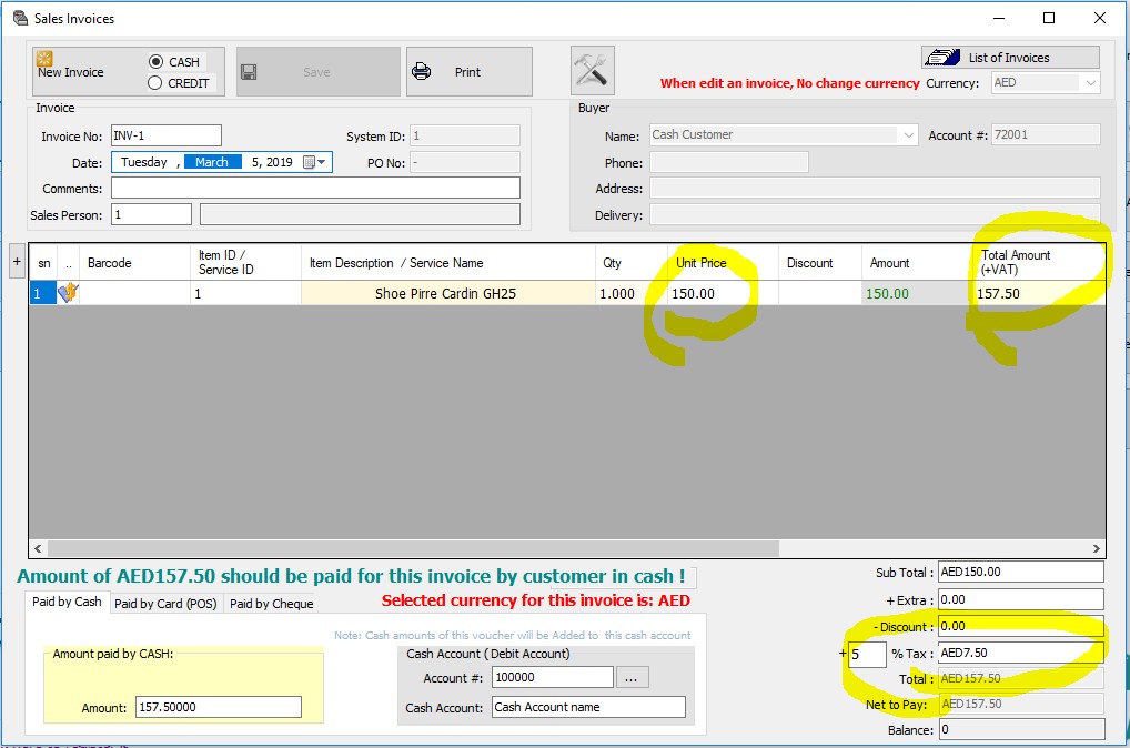 Invoice with VAT option for Dubai shops