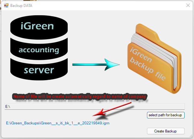 Backup form in iGreen accounting software